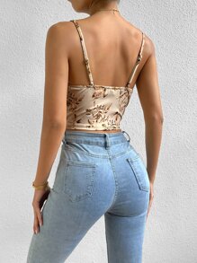 Rafferiza Floral Print Crop Cami Top Graphic Tees Women Tops - Apricot - View 2