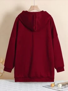 INAWLY Plus Zip Up Drop Shoulder Drawstring Thermal Lined Longline Hoodie, Winter Graduation,Back To School Outfits,Graduation,Teacher Outfits For Women,Back To School