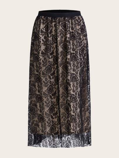 Floral Lace Overlay Skirt