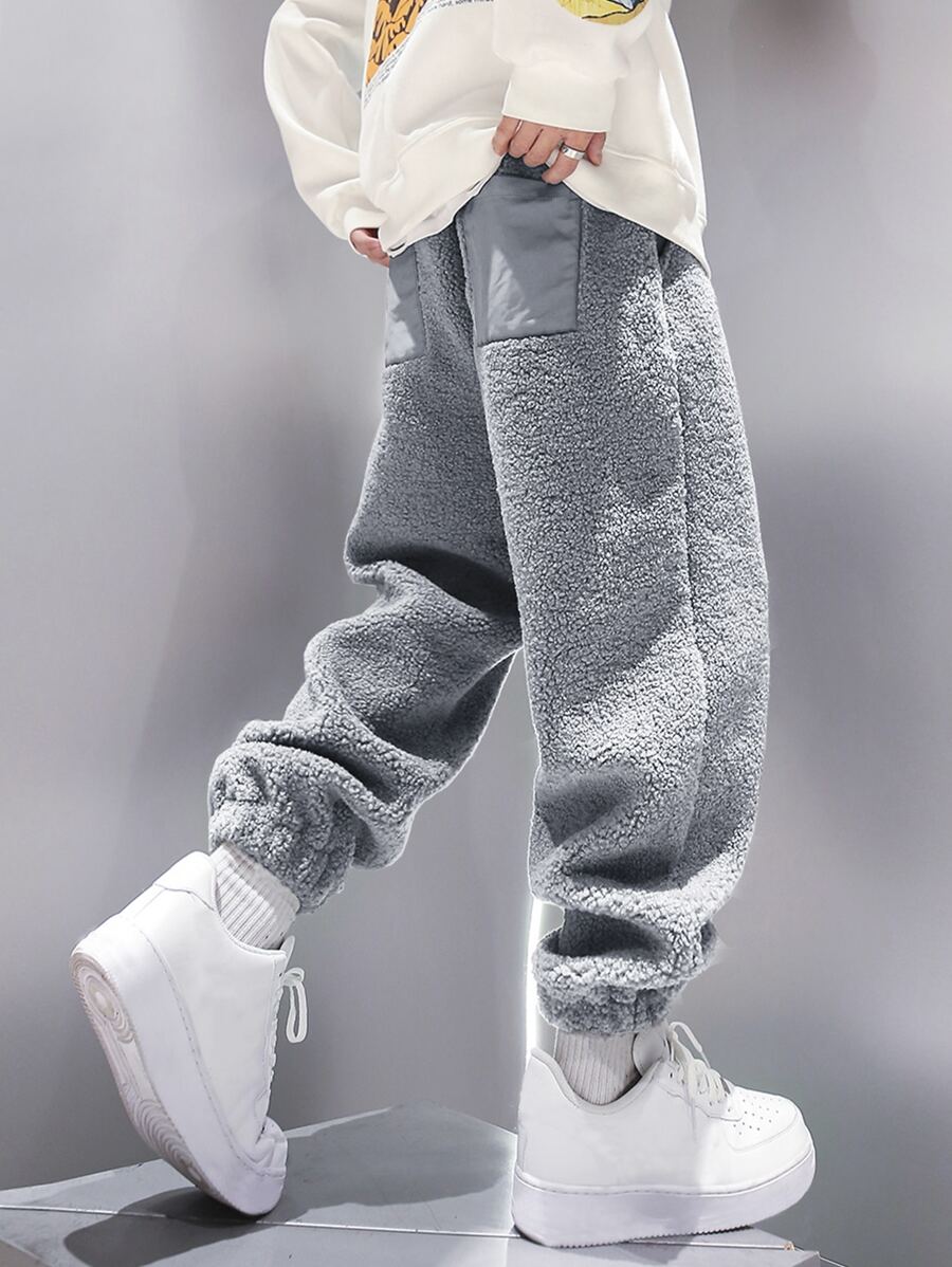 Manfinity Hypemode 男士腰部抽繩絨毛衛褲 - 灰色 - 查看 1