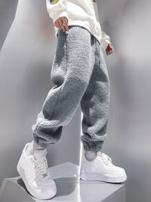 Manfinity Hypemode 男士腰部抽繩絨毛衛褲 - 灰色 - 查看 8