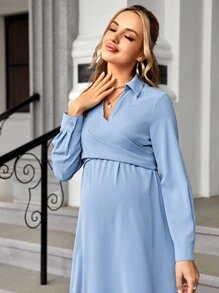 SHEIN 孕婦V領十字交叉後綁帶洋裝