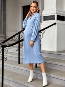 SHEIN 孕婦V領十字交叉後綁帶洋裝