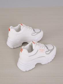 Letter Graphic Lace-up Front Wedge Sneakers - White - View 7