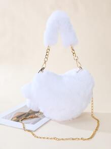 毛絨、柔軟、毛絨心形裝飾蓬鬆新奇包適合女孩、女士、大學生、菜鳥和白領上班、辦公室、通勤、秋冬、暖冬、戶外 - 白色 - 查看 1