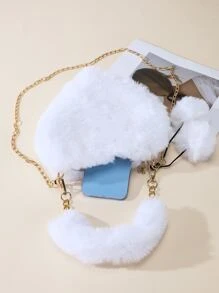 毛絨、柔軟、毛絨心形裝飾蓬鬆新奇包適合女孩、女士、大學生、菜鳥和白領上班、辦公室、通勤、秋冬、暖冬、戶外 - 白色 - 查看 2