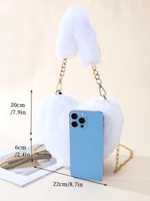 毛絨、柔軟、毛絨心形裝飾蓬鬆新奇包適合女孩、女士、大學生、菜鳥和白領上班、辦公室、通勤、秋冬、暖冬、戶外 - 白色 - 查看 3