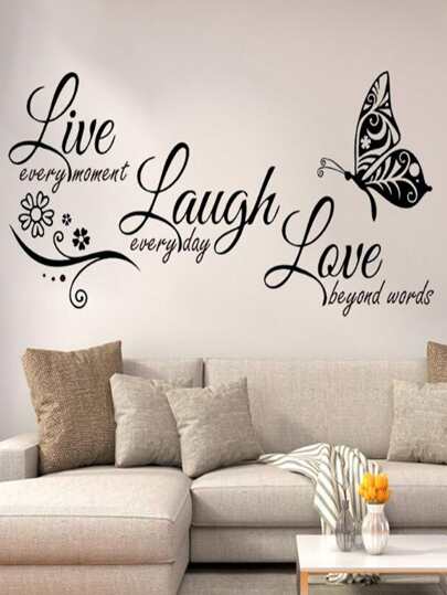 1pc Beautiful Butterfly Wall Sticker With Inspiring Words, Removable Pvc Decals For Bedroom And Living Room Home Decor, Stickers, Wall Decal, Vinyl Decal For Home Decorations, Spring Decoration Items Refresh Your Home, Festival Decoration Stickers Gifts Birthday Graduation