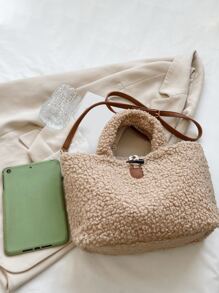 Hombres Bolsa cuadrada botón cuerno mullido - Caqui - Ver 6