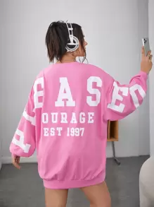 SHEIN EZwear Plus Letter Graphic Drop Shoulder Sweatshirt Dress - Pink - View 1