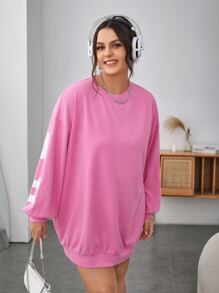 SHEIN EZwear Plus Letter Graphic Drop Shoulder Sweatshirt Dress - Pink - View 2