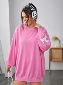 SHEIN EZwear Plus Letter Graphic Drop Shoulder Sweatshirt Dress - Pink - View 4
