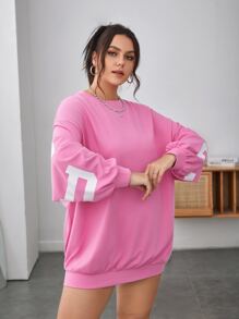 SHEIN EZwear Plus Letter Graphic Drop Shoulder Sweatshirt Dress - Pink - View 6