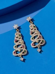 Cubic Zirconia Tree Decor Drop Earrings - Multicolor - View 4