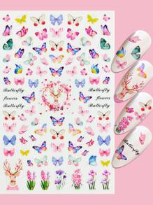 1 hoja de pegatinas para decoración de uñas con estampado de mariposas, calcomanías para decoración de uñas estilo Y2K - Multicolor - Ver 1