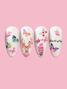 1 hoja de pegatinas para decoración de uñas con estampado de mariposas, calcomanías para decoración de uñas estilo Y2K - Multicolor - Ver 2