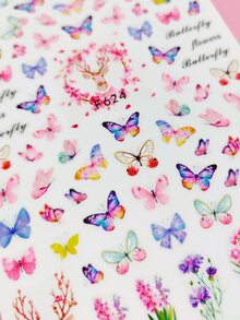 1 hoja de pegatinas para decoración de uñas con estampado de mariposas, calcomanías para decoración de uñas estilo Y2K - Multicolor - Ver 4