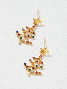 Christmas Star & Cubic Zirconia Tree Decor Drop Earrings - Multicolor - View 2