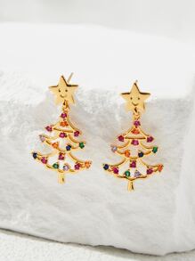 Christmas Star & Cubic Zirconia Tree Decor Drop Earrings - Multicolor - View 4