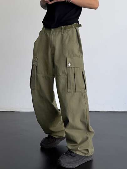 Hombres Pantalones cargo con bolsillo lateral con solapa