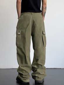 Manfinity EMRG 男士側翻蓋口袋工裝褲 - 軍綠色 - 查看 2