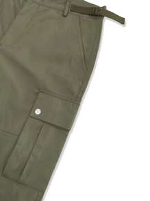 Manfinity EMRG 男士側翻蓋口袋工裝褲 - 軍綠色 - 查看 5