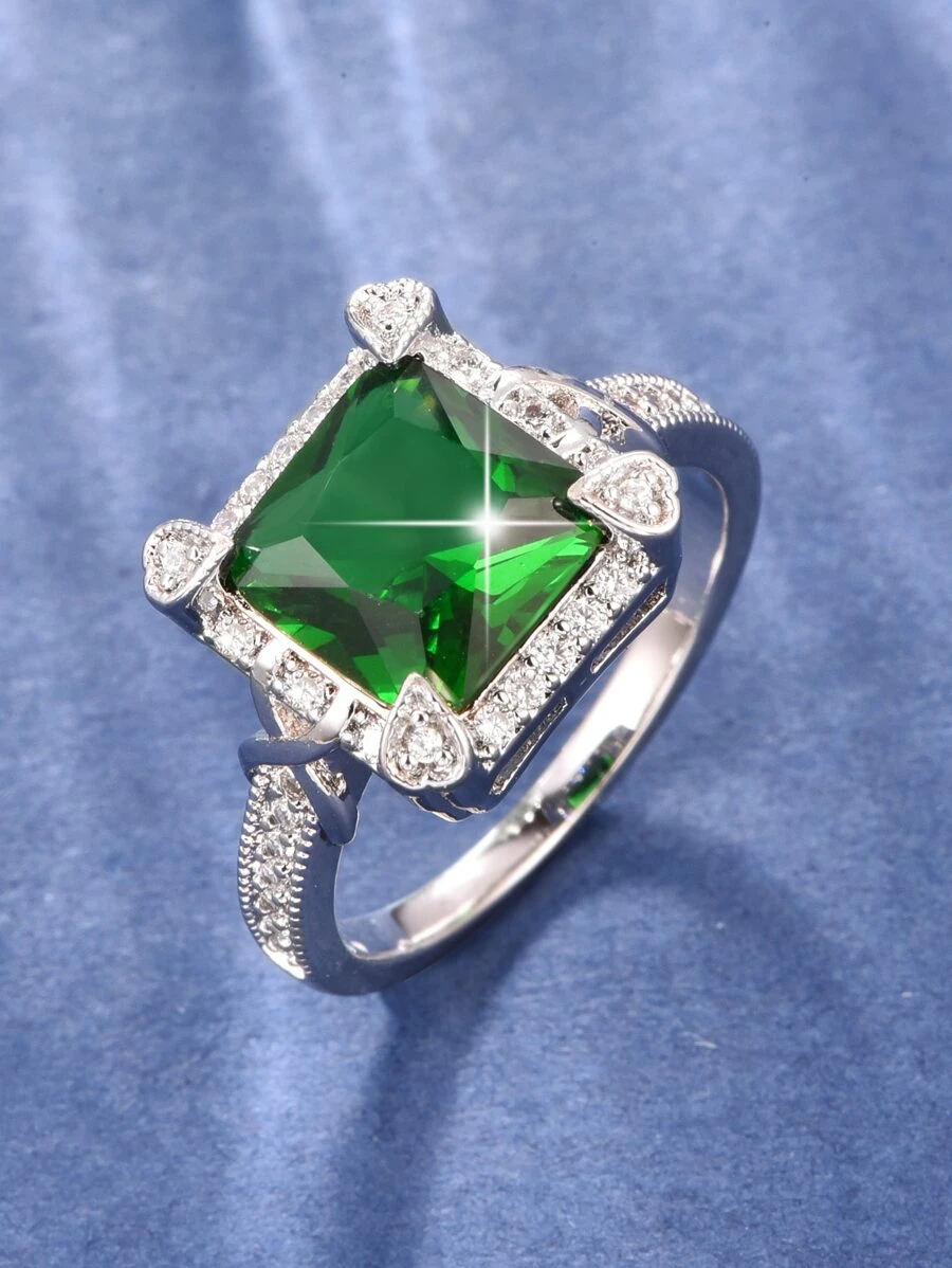 Cubic Zirconia Square Decor Ring - Multicolor - View 1