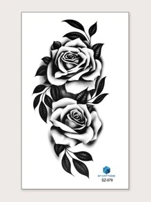 1pc Black Flower Pattern Large Arm Body Temporary Tattoo Sticker - Black - View 2