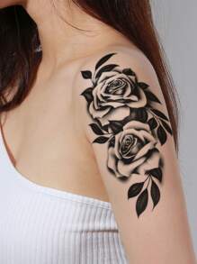 1pc Black Flower Pattern Large Arm Body Temporary Tattoo Sticker - Black - View 3