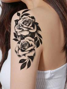 1pc Black Flower Pattern Large Arm Body Temporary Tattoo Sticker - Black - View 5