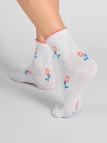 5雙花卉圖案中筒襪 - 彩色 - 查看 2