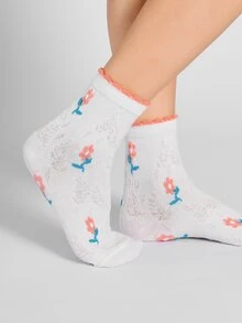 5雙花卉圖案中筒襪 - 彩色 - 查看 3