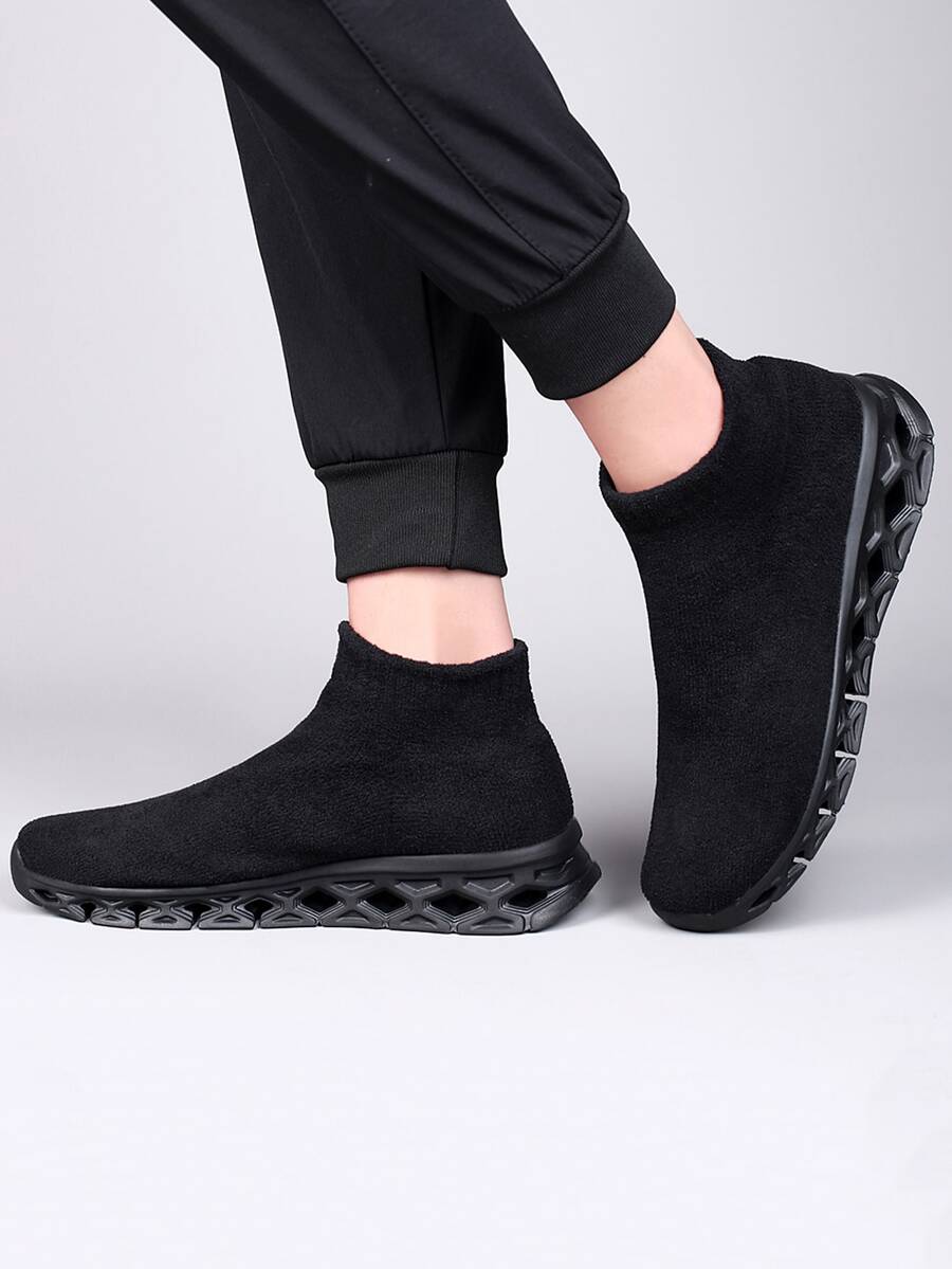 Men High Top Slip On Sock Sneakers - Black - View 1