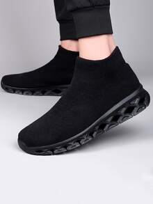 Men High Top Slip On Sock Sneakers - Black - View 2