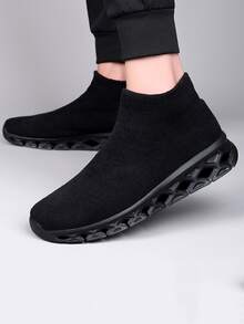 Men High Top Slip On Sock Sneakers - Black - View 3