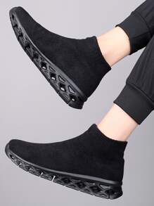 Men High Top Slip On Sock Sneakers - Black - View 4