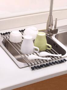 1pc Stainless Steel Foldable Drain Bowl Storage Rack, Dish Drain Tray For Kitchen - Multicolor - View 1