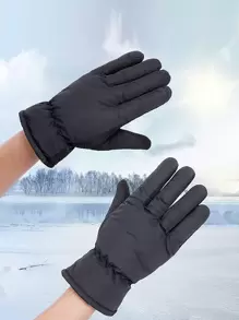 Solid Plush Lined Gloves - Black - View 1