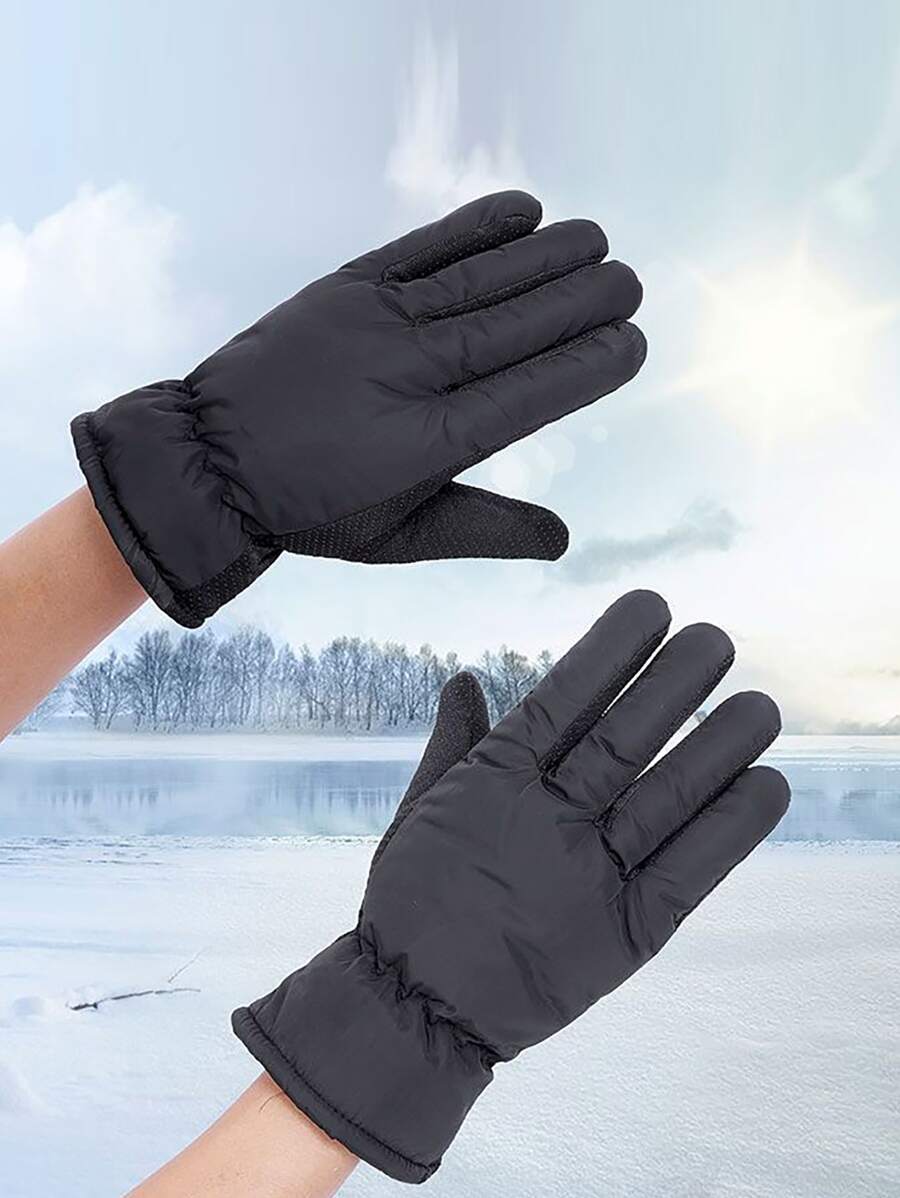 Solid Plush Lined Gloves - Black - View 1