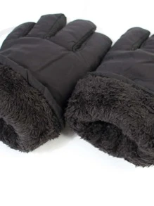 Solid Plush Lined Gloves - Black - View 3