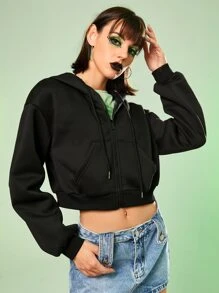 The Powerpuff Girls | ROMWE Cartoon Graphic Drop Shoulder Hoodie - Black - View 5