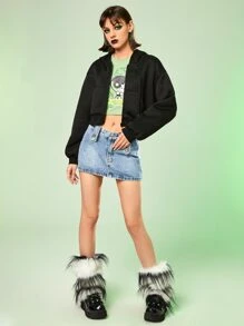 The Powerpuff Girls | ROMWE Cartoon Graphic Drop Shoulder Hoodie - Black - View 6