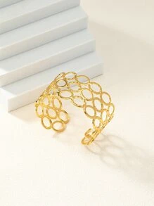 1pc Hollow Open Bangle Cuff Bracelet, Gold/Silver Color, Suitable For Party, Event And Everyday Wear - Yellow Gold - View 3