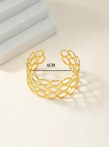 1pc Hollow Open Bangle Cuff Bracelet, Gold/Silver Color, Suitable For Party, Event And Everyday Wear - Yellow Gold - View 4