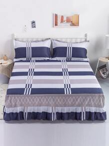 Faldón de cama con patrón de cuadros ribete con fruncido