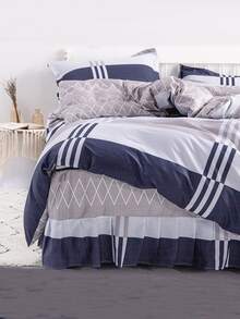 Faldón de cama con patrón de cuadros ribete con fruncido