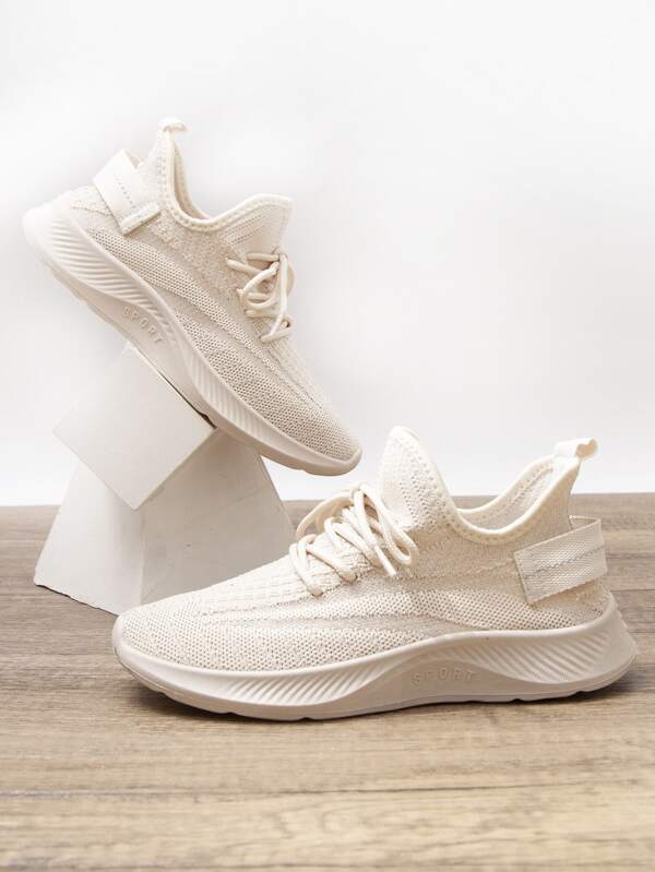 Lace-up Road Running Shoes For Women With Decal Decoration, Beige