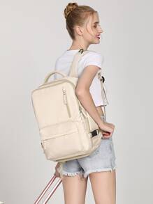 Laptop Backpack for Men Women, 14/15 inch Computer Backpack for Flight Approved, Carry on Daypack Travel bag with Wet and Dry Pocket, Waterproof Large Capacity 30L Luggage Business College Weekender Overnight Backpack with Shoe Compartment for Travel - Beige - View 4