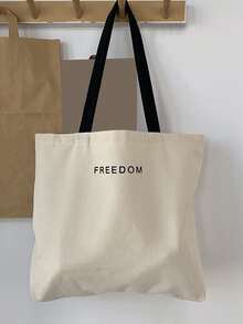 字母圖案購物袋 - 米色 - 查看 2