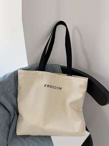 字母圖案購物袋 - 米色 - 查看 3